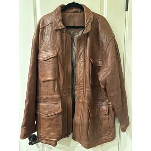 Vintage Leather Field Jacket XXL Tall Brown Barn Coat Workwear Soft New River